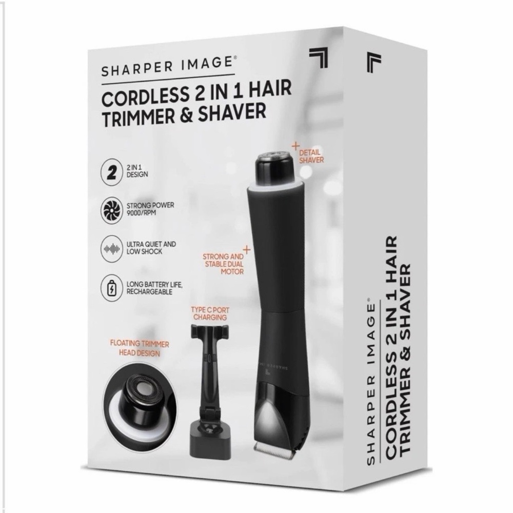 Sharper Image Cordless 2-in-1 Hair Trimmer And Shaver. Black. New in Box.